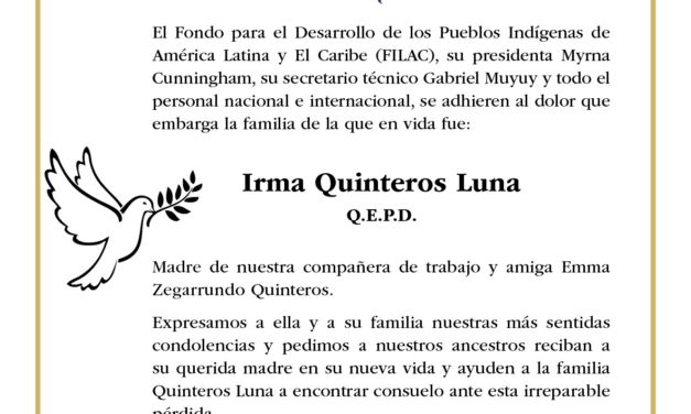 FILAC expresa sus condolencias a la familia Quinteros Luna