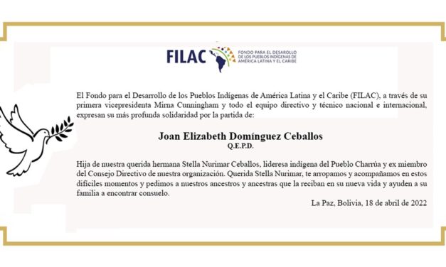 El FILAC expresa su más profunda solidaridad por la partida de Joan Elizabeth Domínguez Ceballos