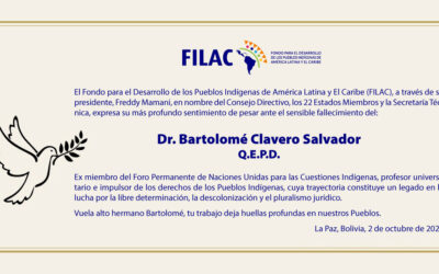 FILAC expresa su profundo sentimiento de pesar por el fallecimiento del Dr. Bartolomé Clavero