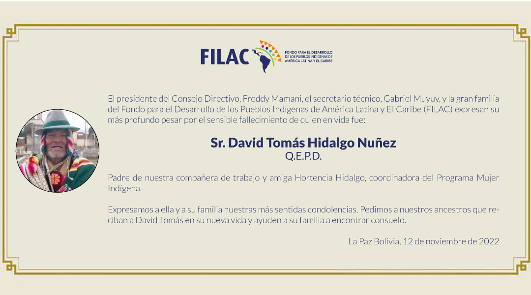 FILAC expresa sus condolencias por el fallecimiento de David Tomás Hidalgo Nuñez