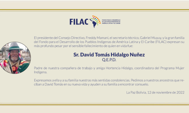 FILAC expresa sus condolencias por el fallecimiento de David Tomás Hidalgo Nuñez