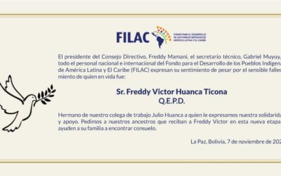 Condolencias por el sensible fallecimiento de Freddy Víctor Huanca Ticona