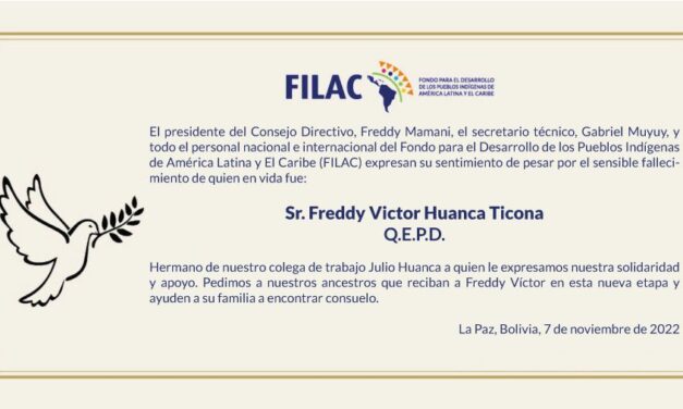 Condolencias por el sensible fallecimiento de Freddy Víctor Huanca Ticona