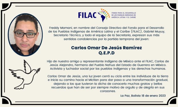 FILAC expresa sus condolencias por la partida del joven Carlos Omar de Jesús Ramírez